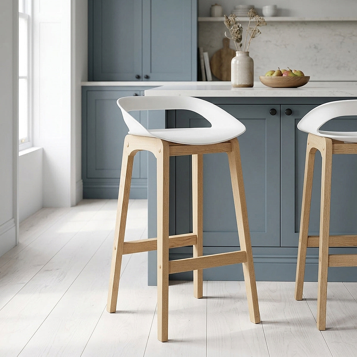 Taburete Resina Madera - Crew Blanco