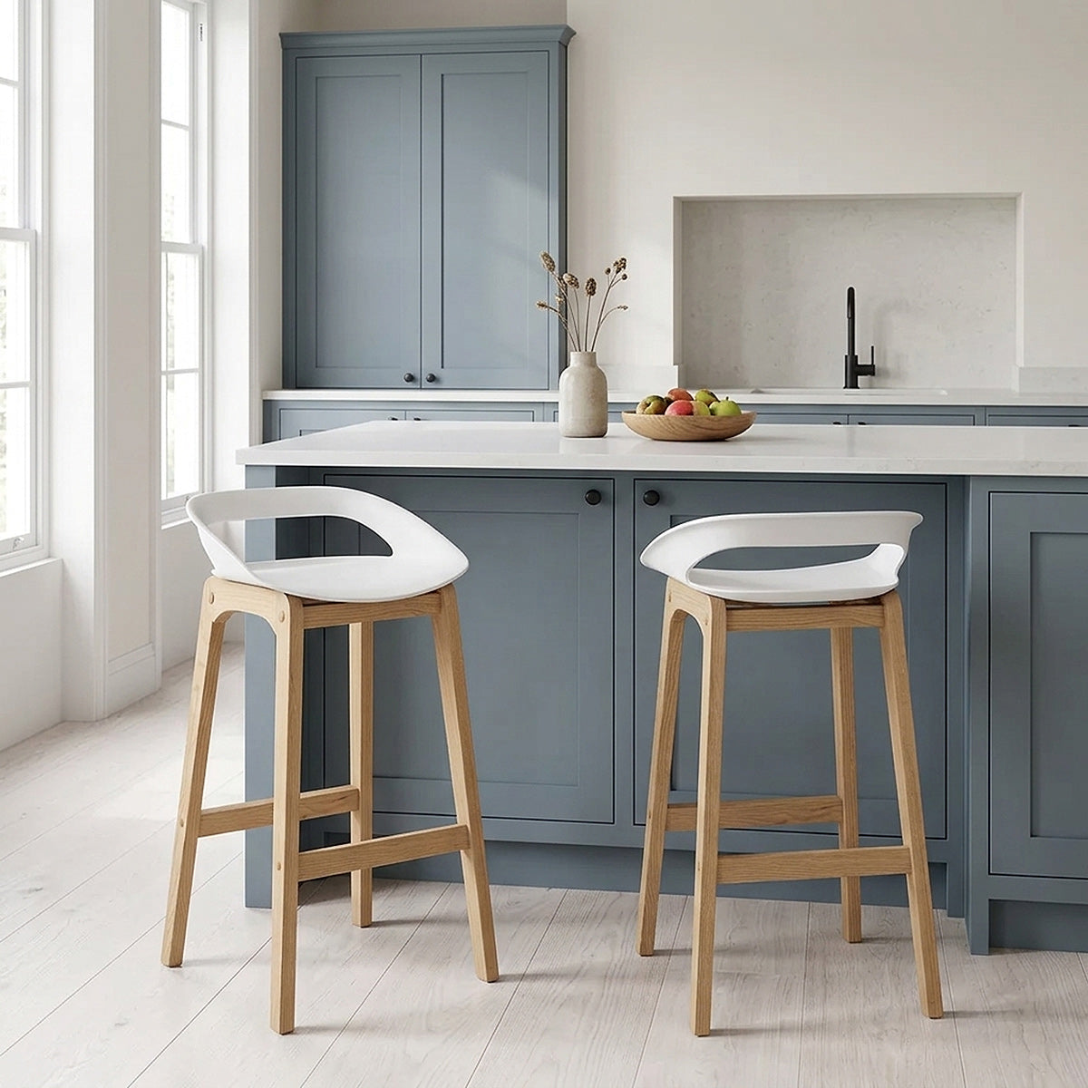 Taburete Resina Madera - Crew Blanco