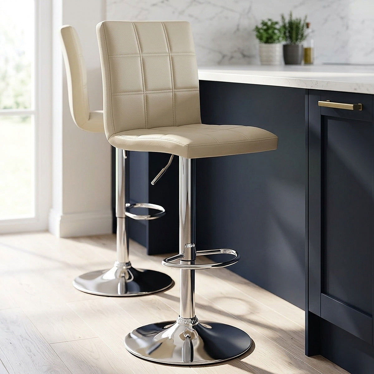Taburete Polipiel Cromo - Criss Cross Crema