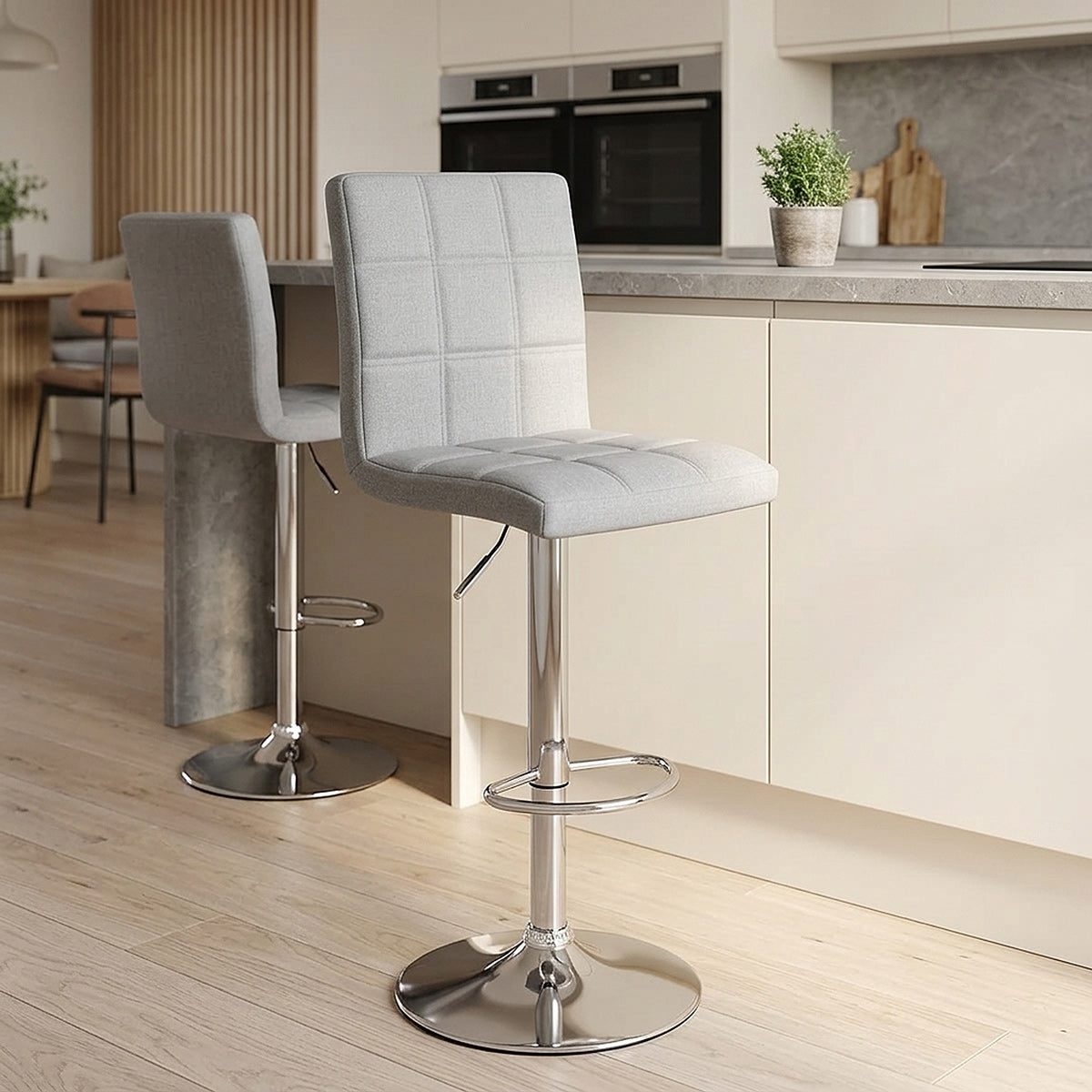 Taburete Tela Cromo - Criss Cross Gris