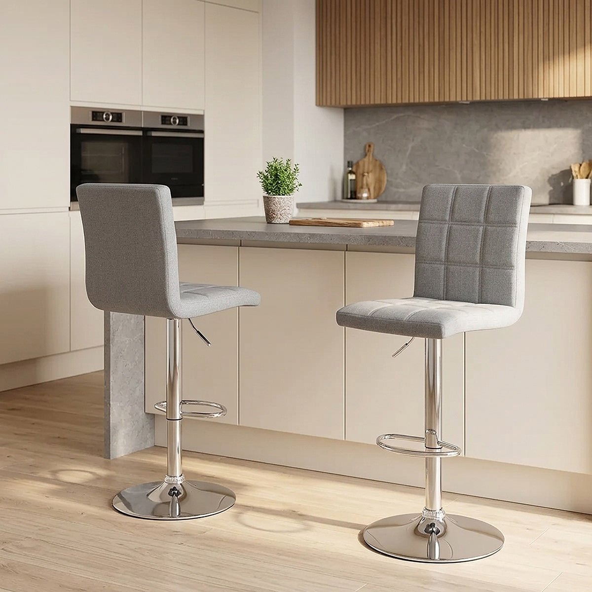 Taburete Tela Cromo - Criss Cross Gris