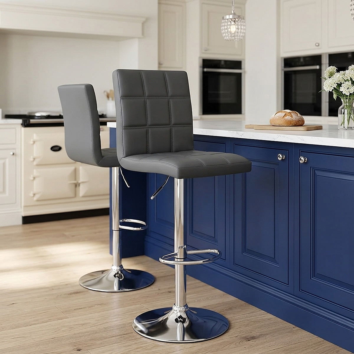Taburete Polipiel Cromo - Criss Cross Gris