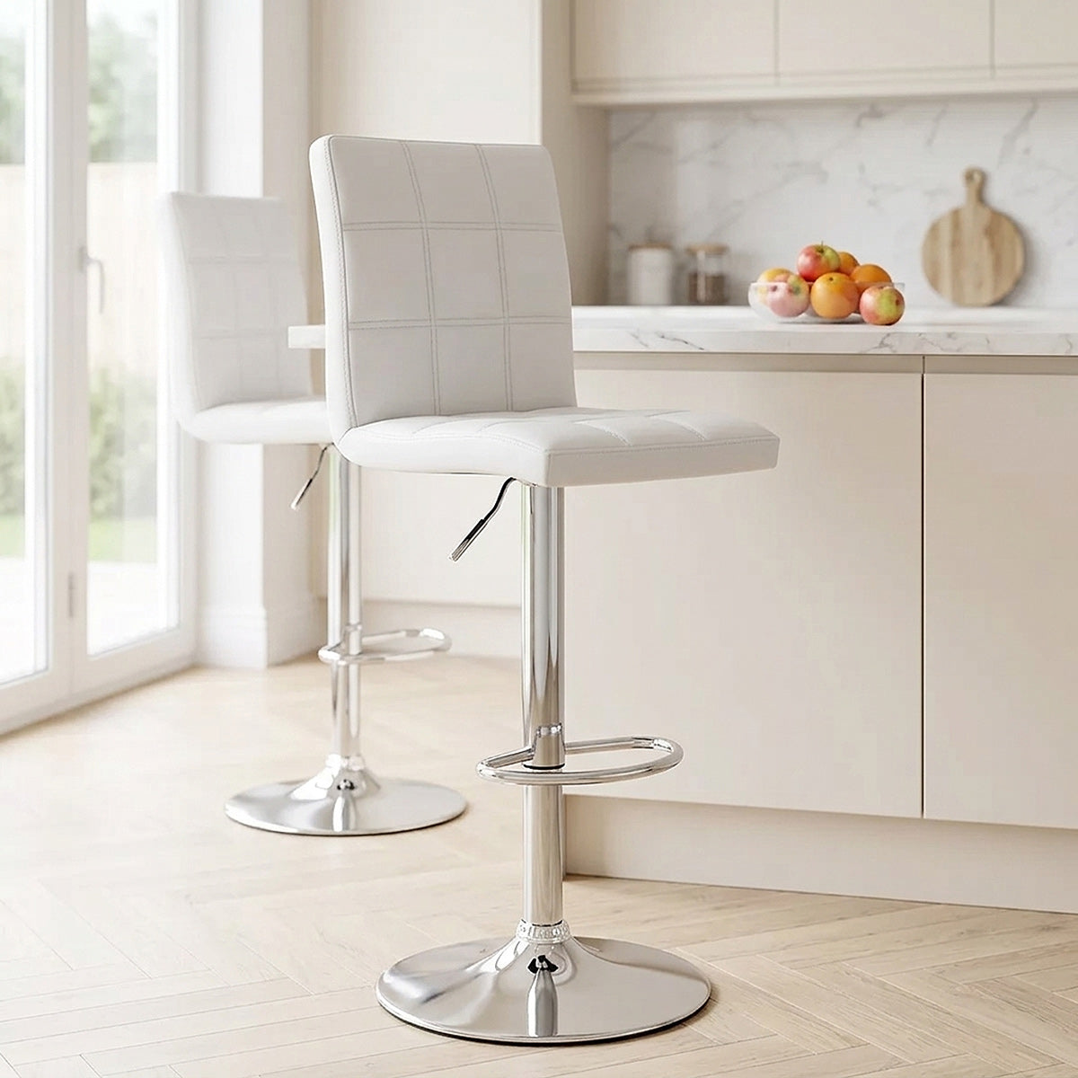 Taburete Polipiel Cromo - Criss Cross Blanco