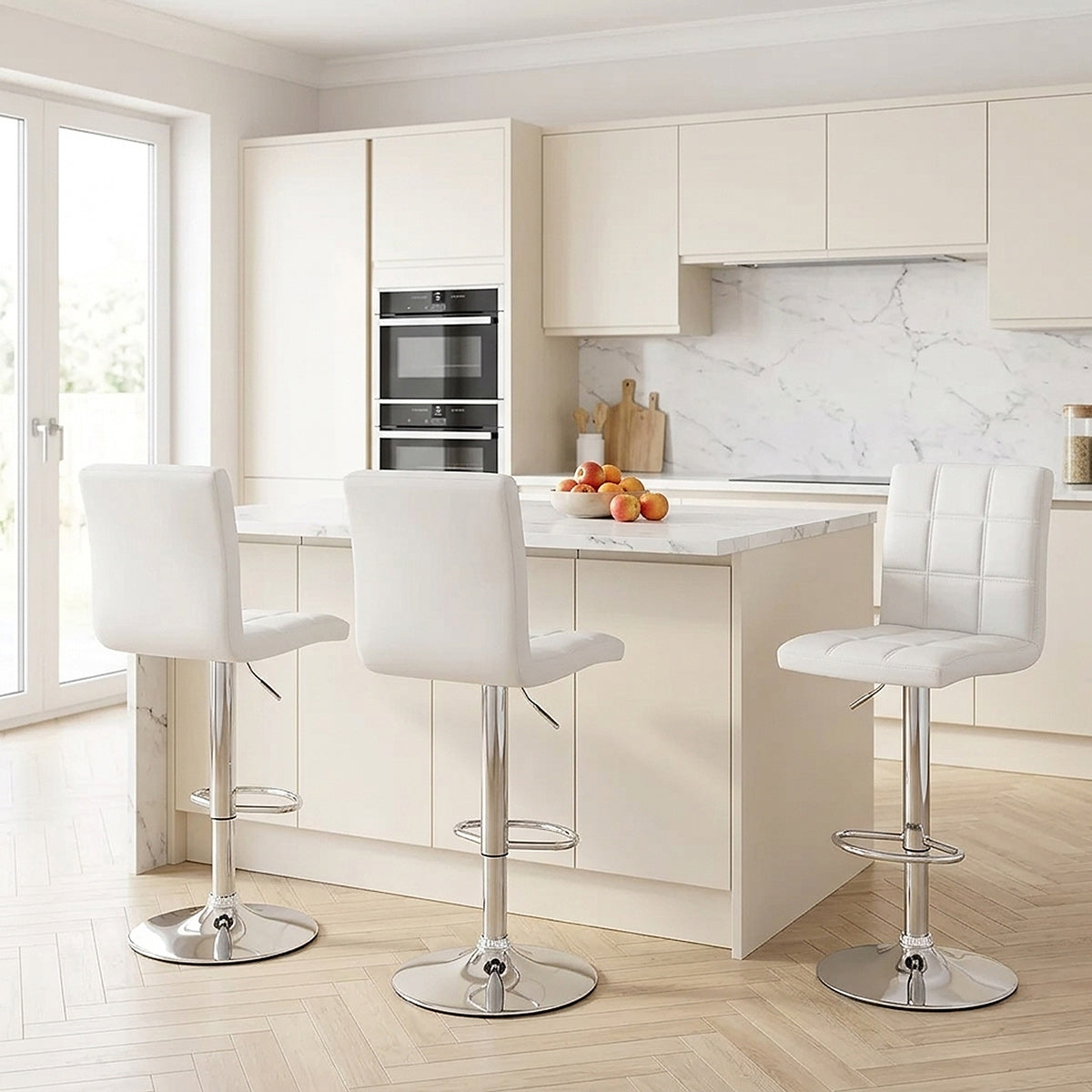 Taburete Polipiel Cromo - Criss Cross Blanco