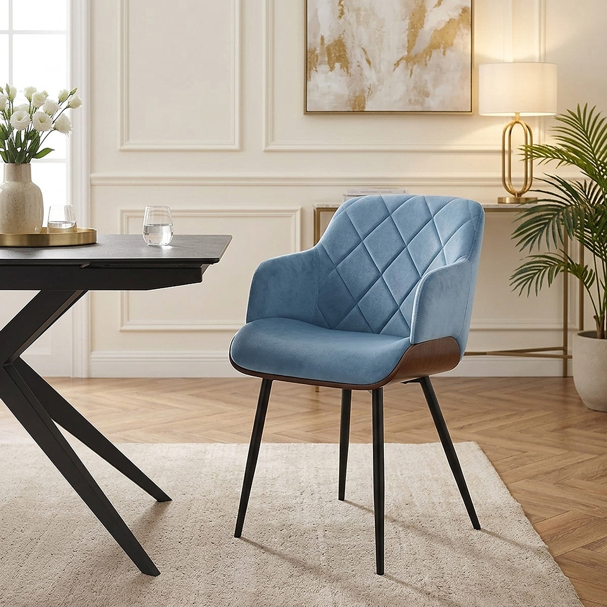 Silla Terciopelo Madera - Dakota Azul