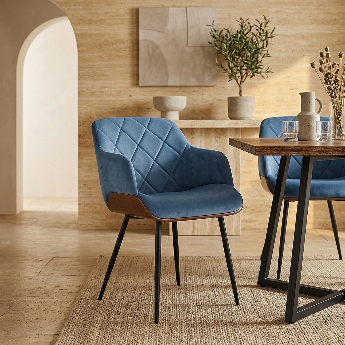Silla Terciopelo Madera - Dakota Azul