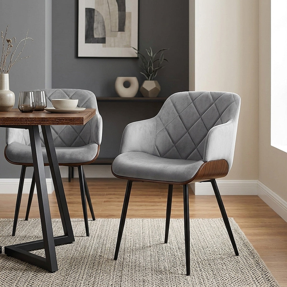 Silla Terciopelo Madera - Dakota Gris