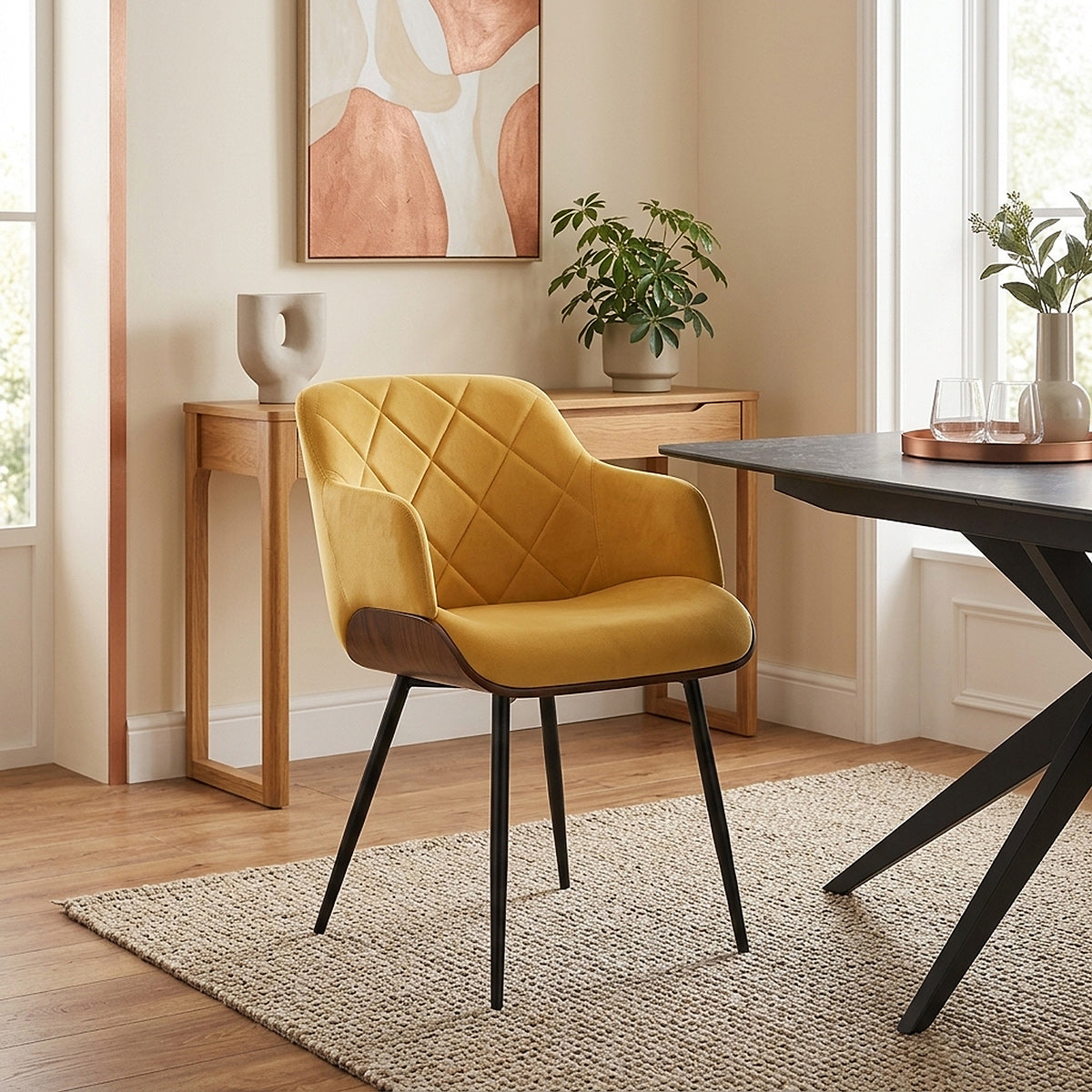 Silla Terciopelo Madera - Dakota Amarillo