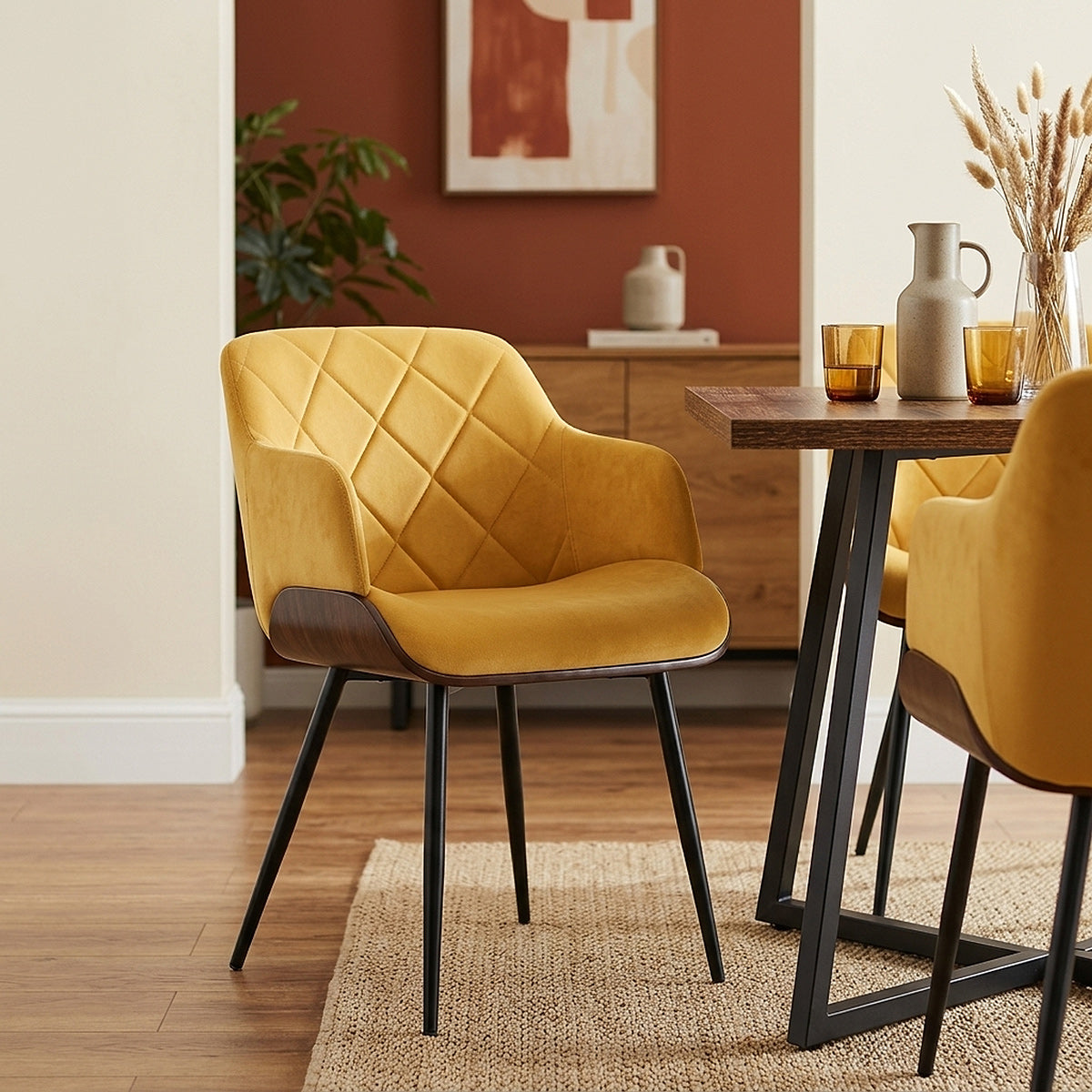 Silla Terciopelo Madera - Dakota Amarillo