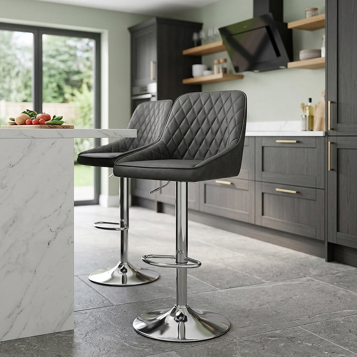 Taburete Cuero Sintético - Darwin Gris Oscuro