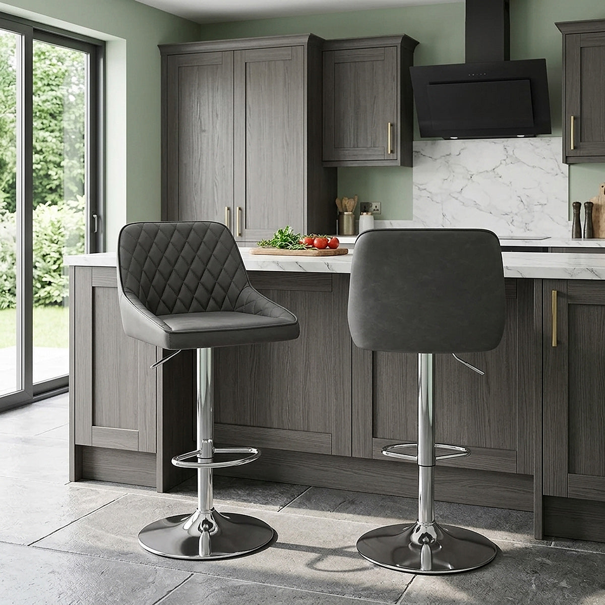 Taburete Cuero Sintético - Darwin Gris Oscuro