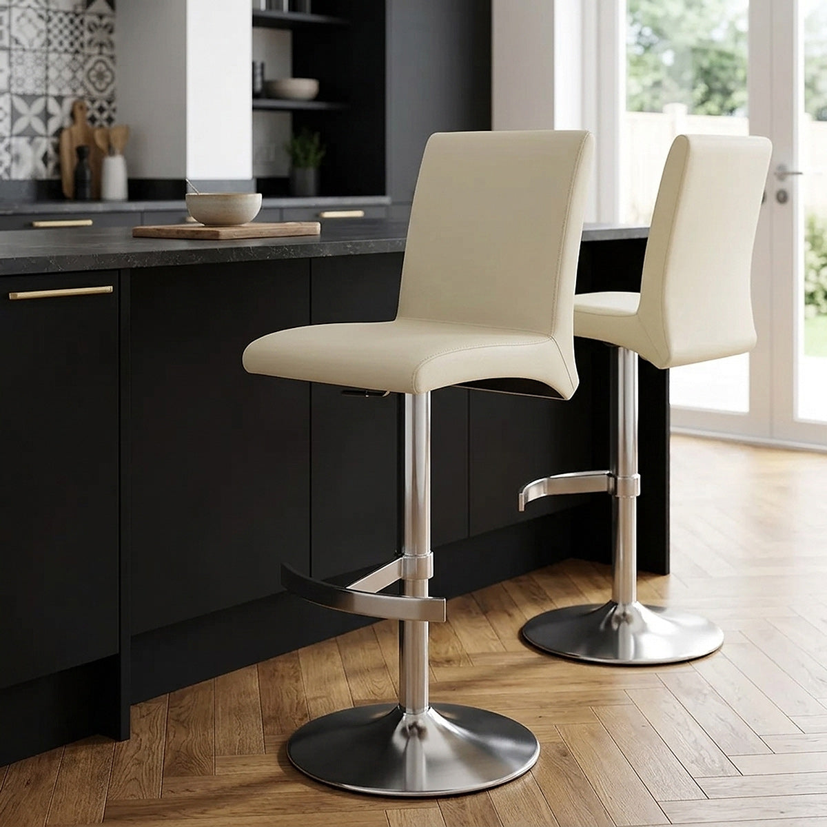 Taburete Polipiel Satinado - Deluxe High Back Crema