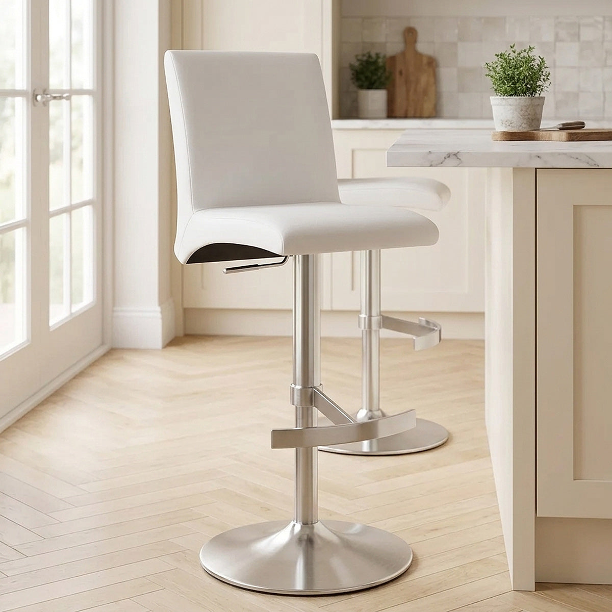 Taburete Polipiel Satinado - Deluxe High Back Blanco