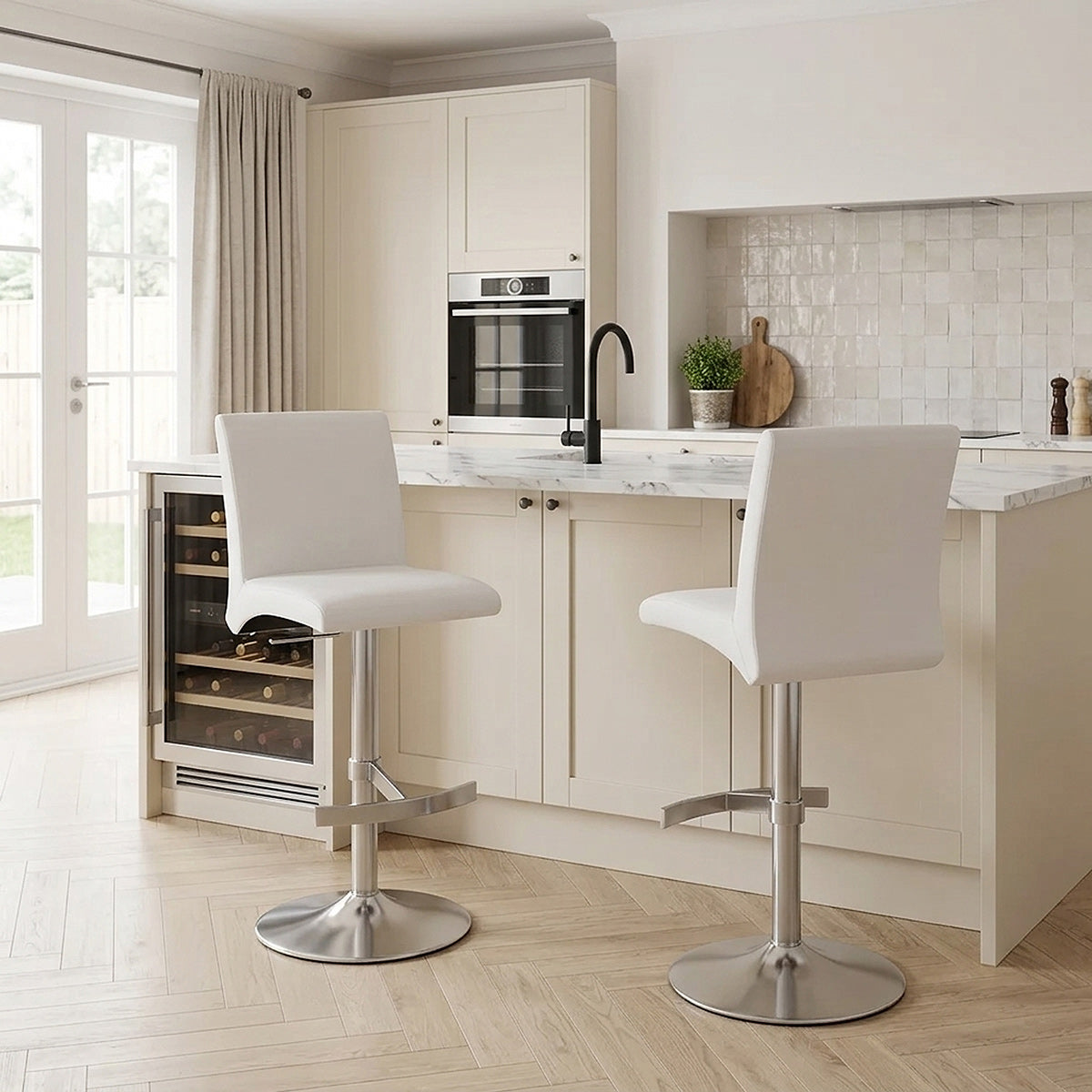 Taburete Polipiel Satinado - Deluxe High Back Blanco
