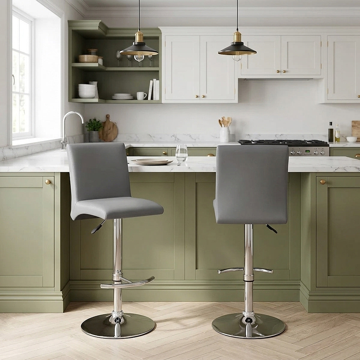 Taburete Polipiel Cromo - Deluxe High Back Gris