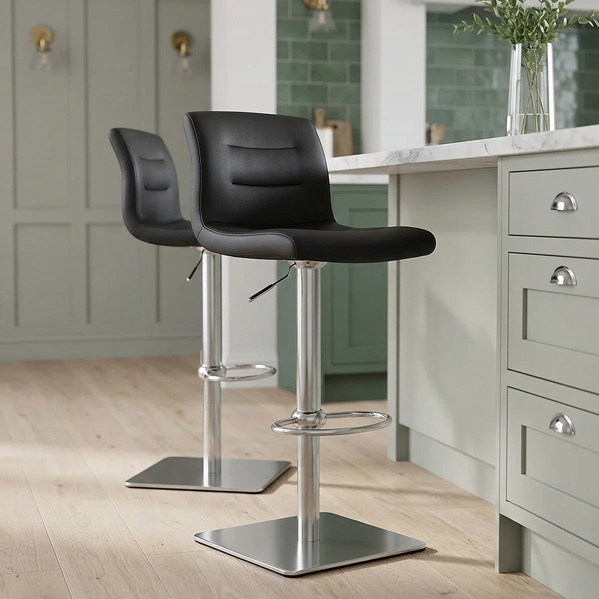 Taburete Cuero Auténtico Satinado - Paraíso Deluxe Gris