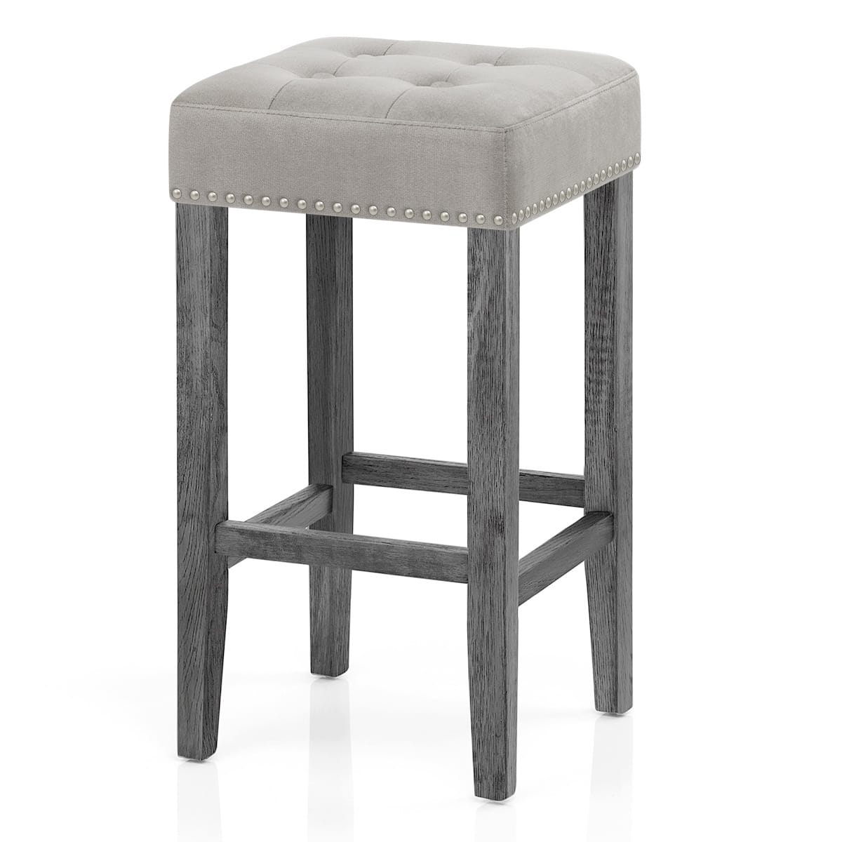 Banqueta Terciopelo Madera - Dove Gris