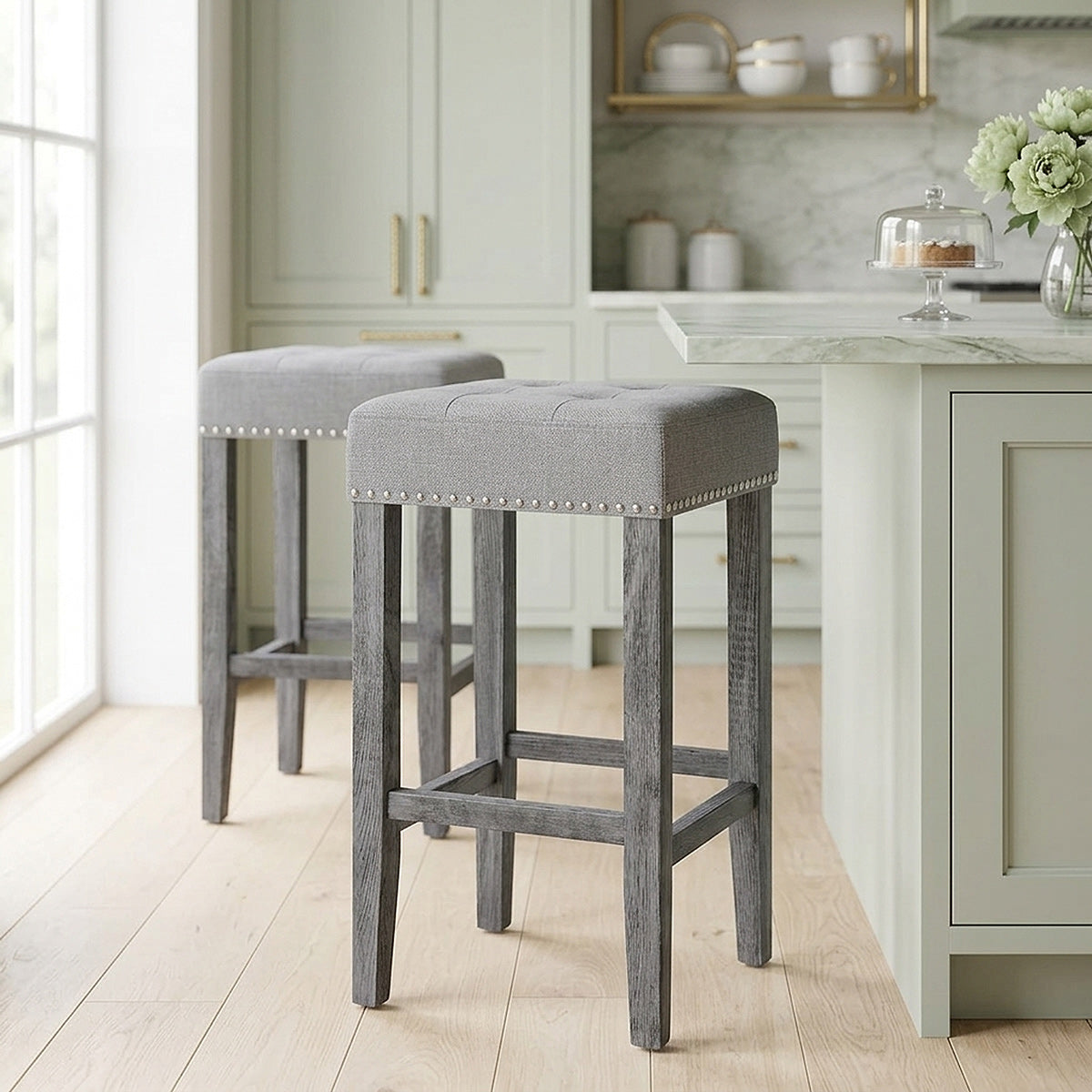 Banqueta Tela Madera - Dove Gris