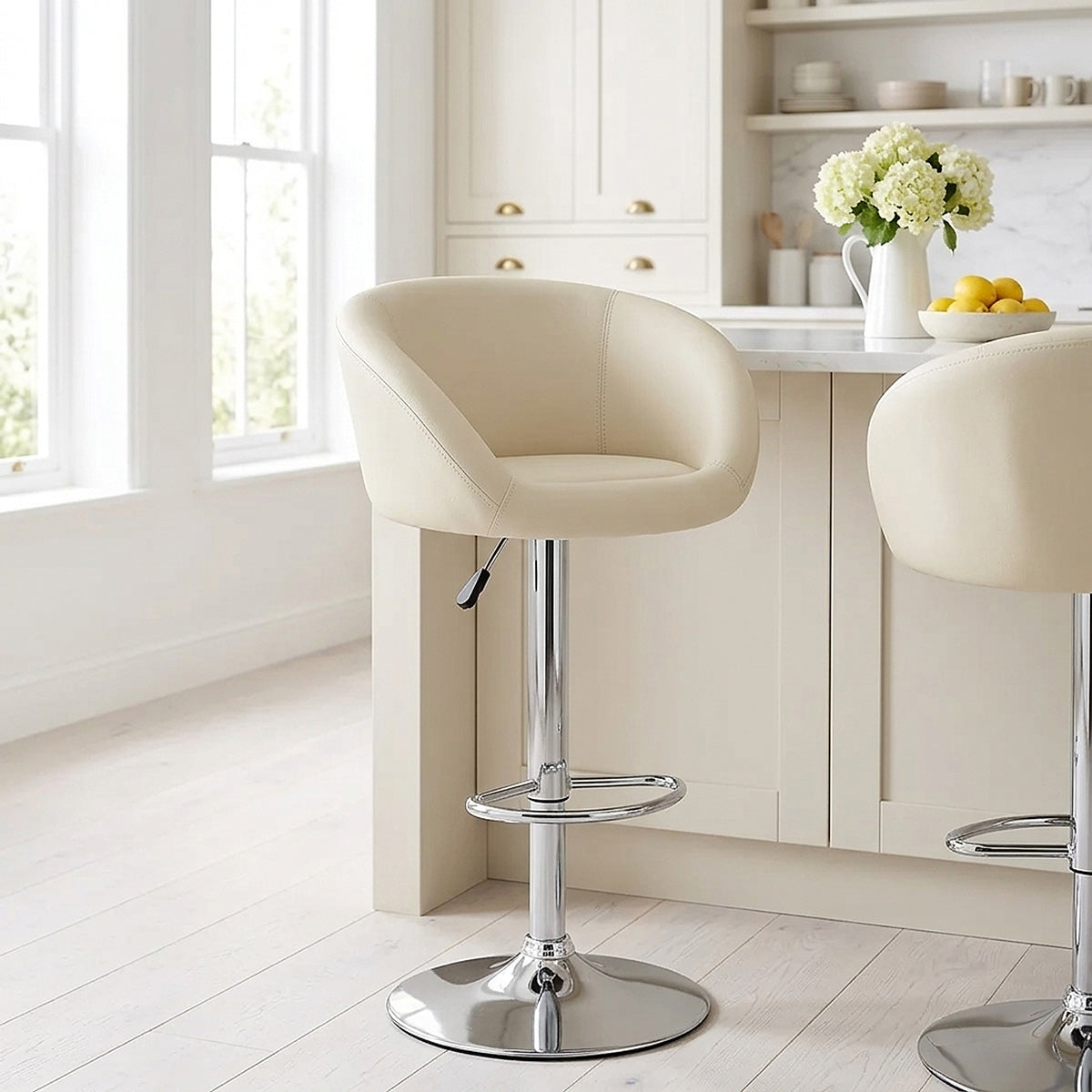 Taburete Polipiel Cromo - Eclipse Crema