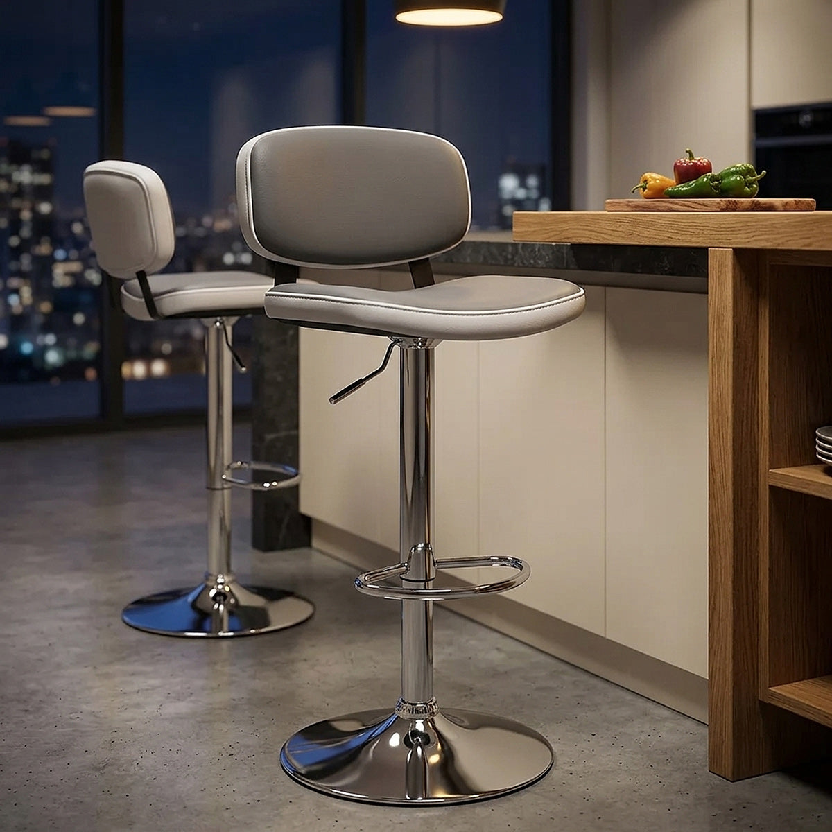 Taburete Polipiel Cromado - Edge Gris