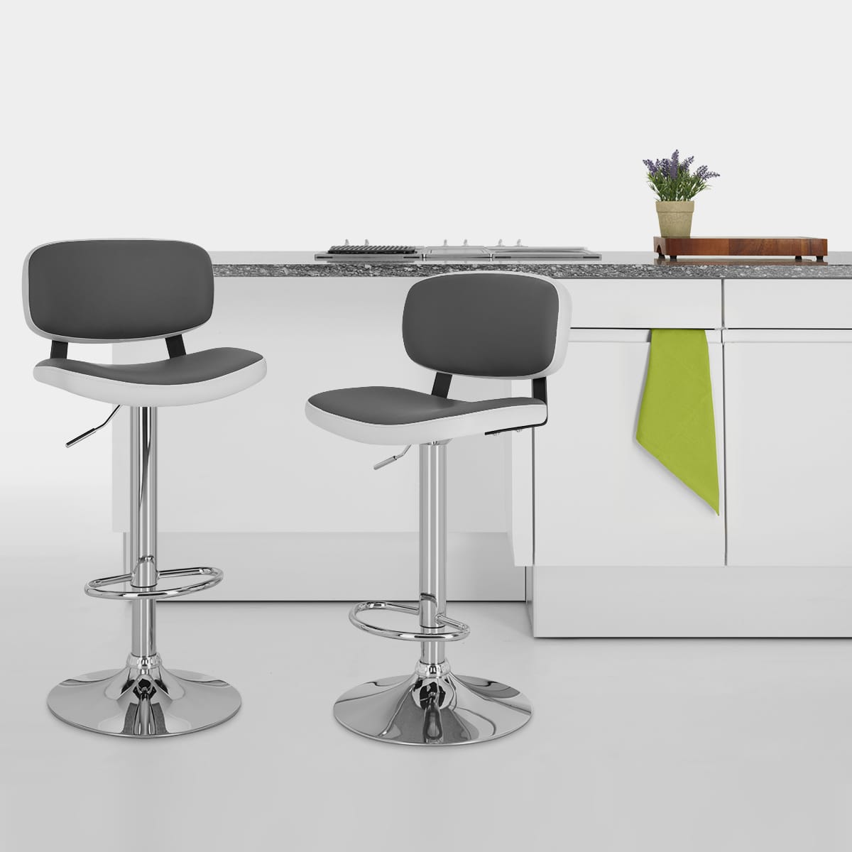 Taburete Polipiel Cromado - Edge Gris