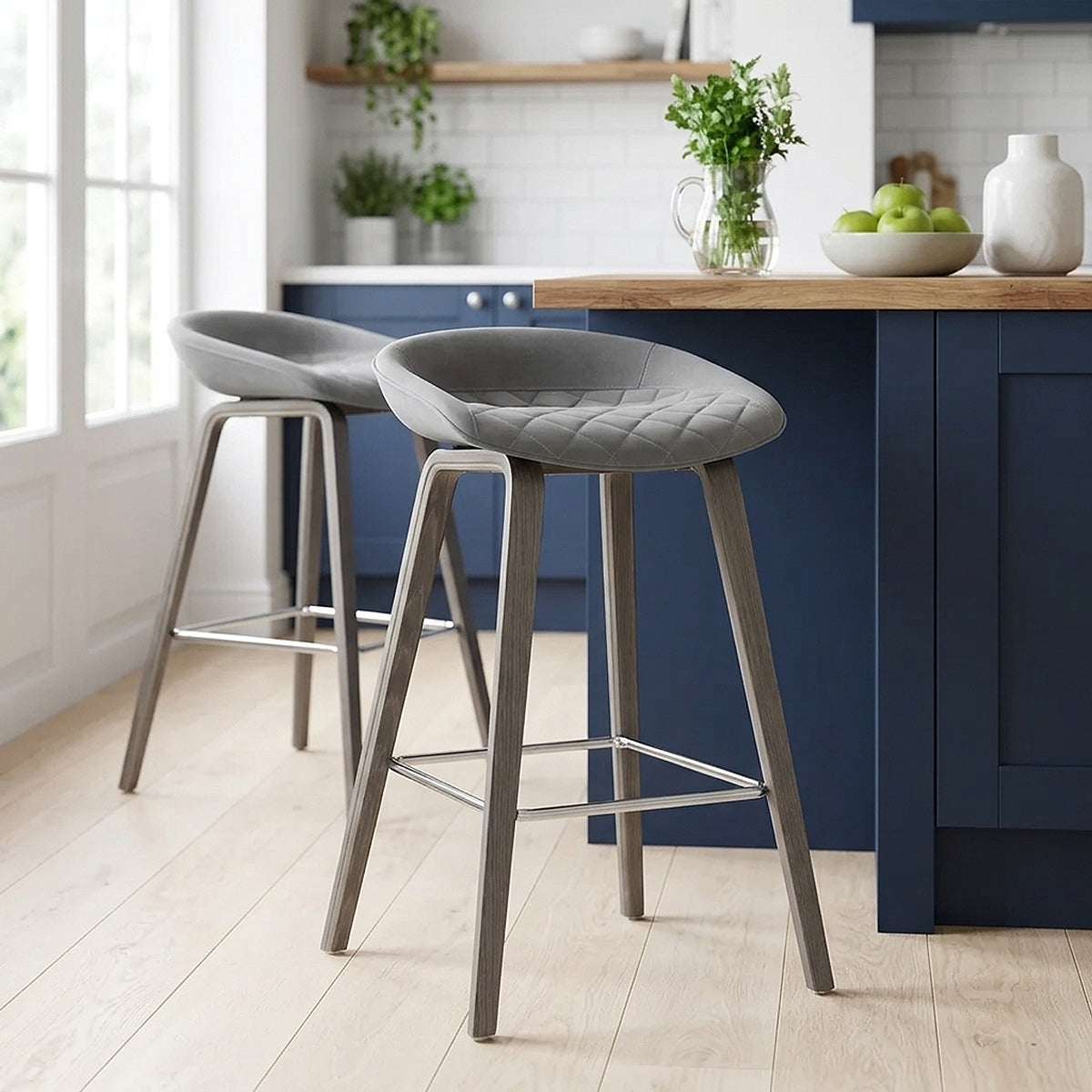Taburete Terciopelo Madera - Epic Gris