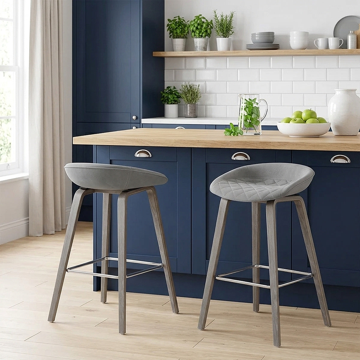 Taburete Terciopelo Madera - Epic Gris
