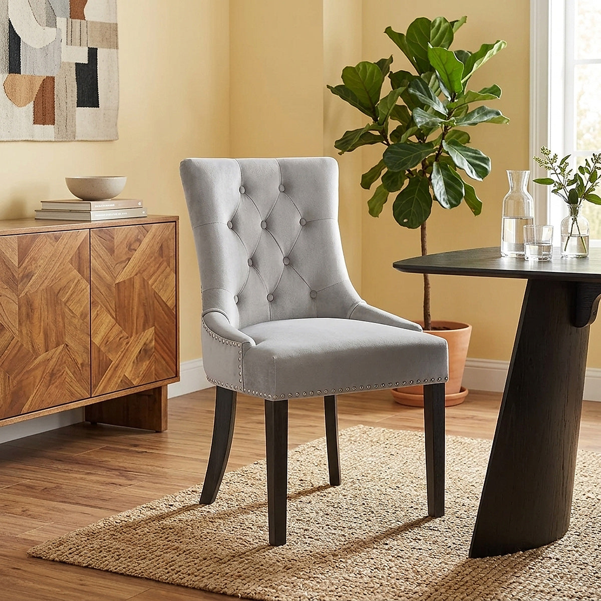 Silla Terciopelo Madera - Etienne Gris