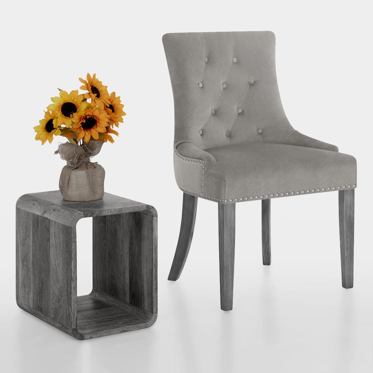 Silla Terciopelo Madera - Etienne Gris
