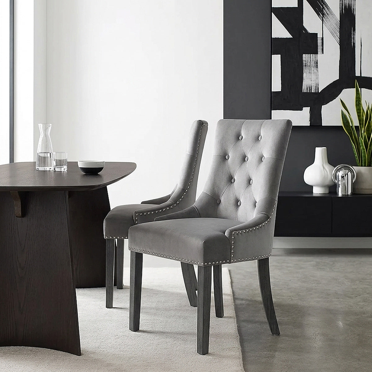 Silla Terciopelo Madera - Etienne Gris