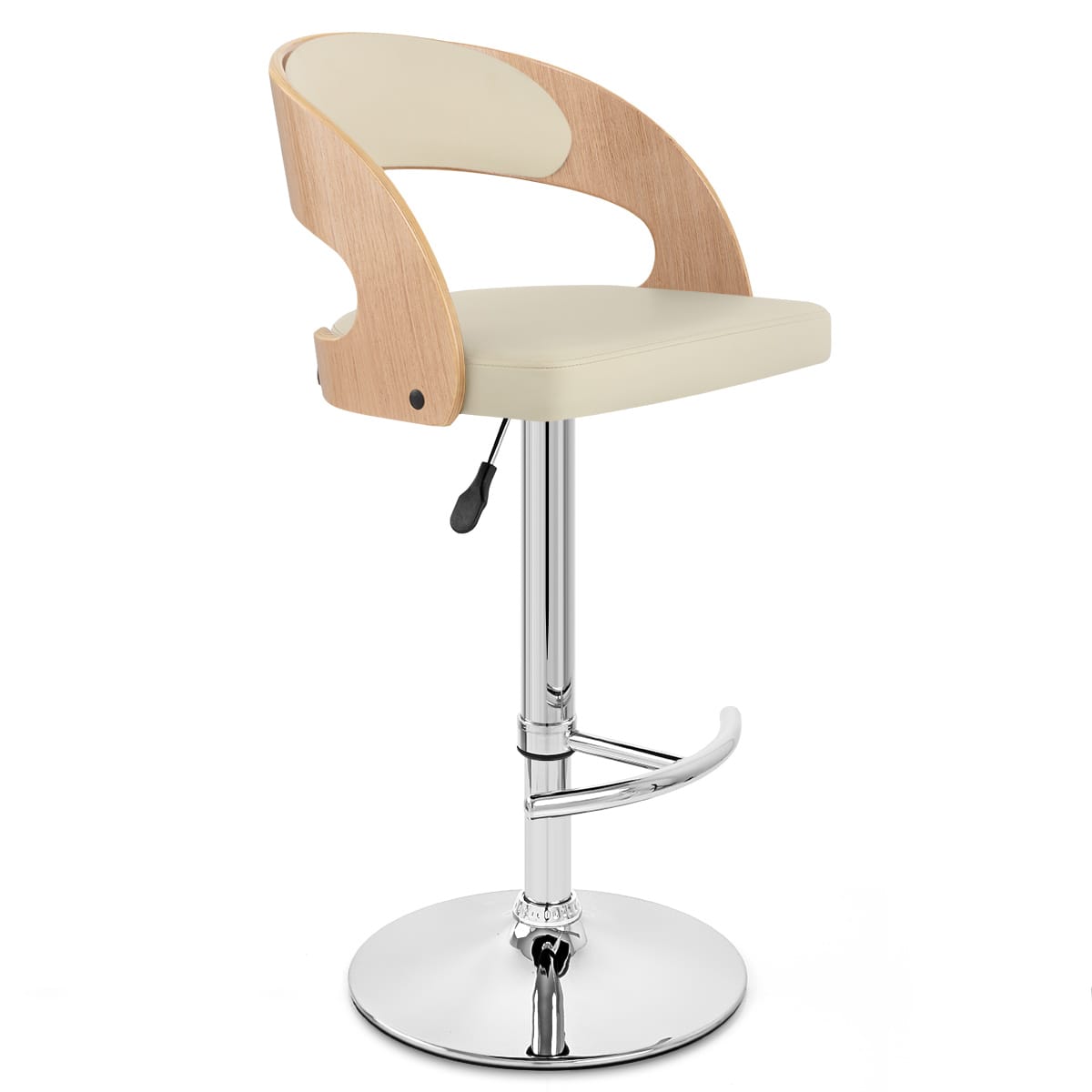 Taburete Madera Cromo Roble - Eva Crema