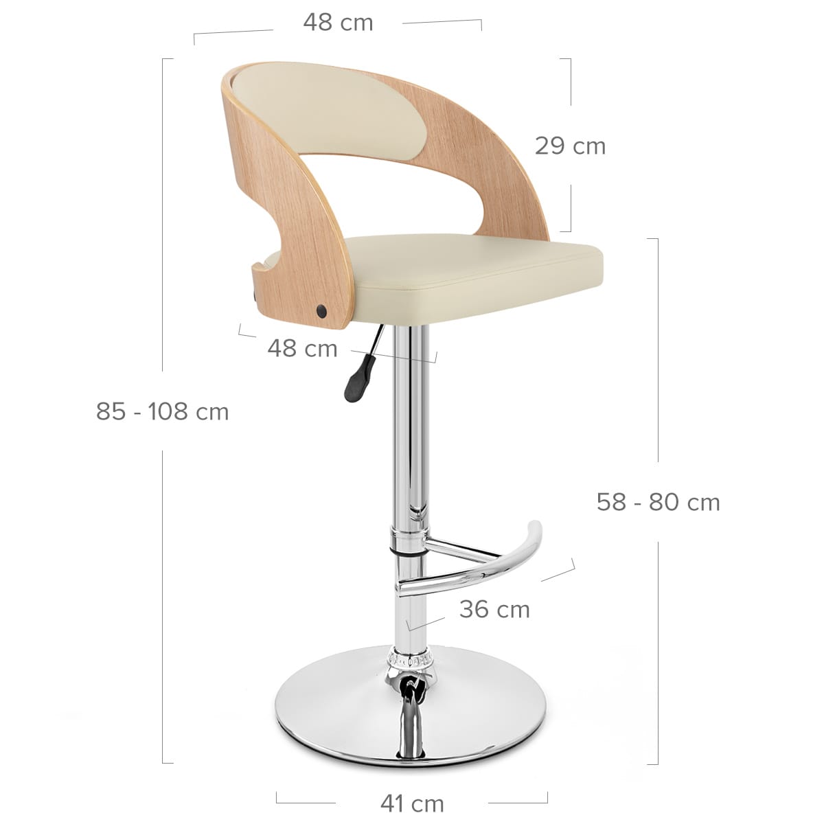 Taburete Madera Cromo Roble - Eva Crema