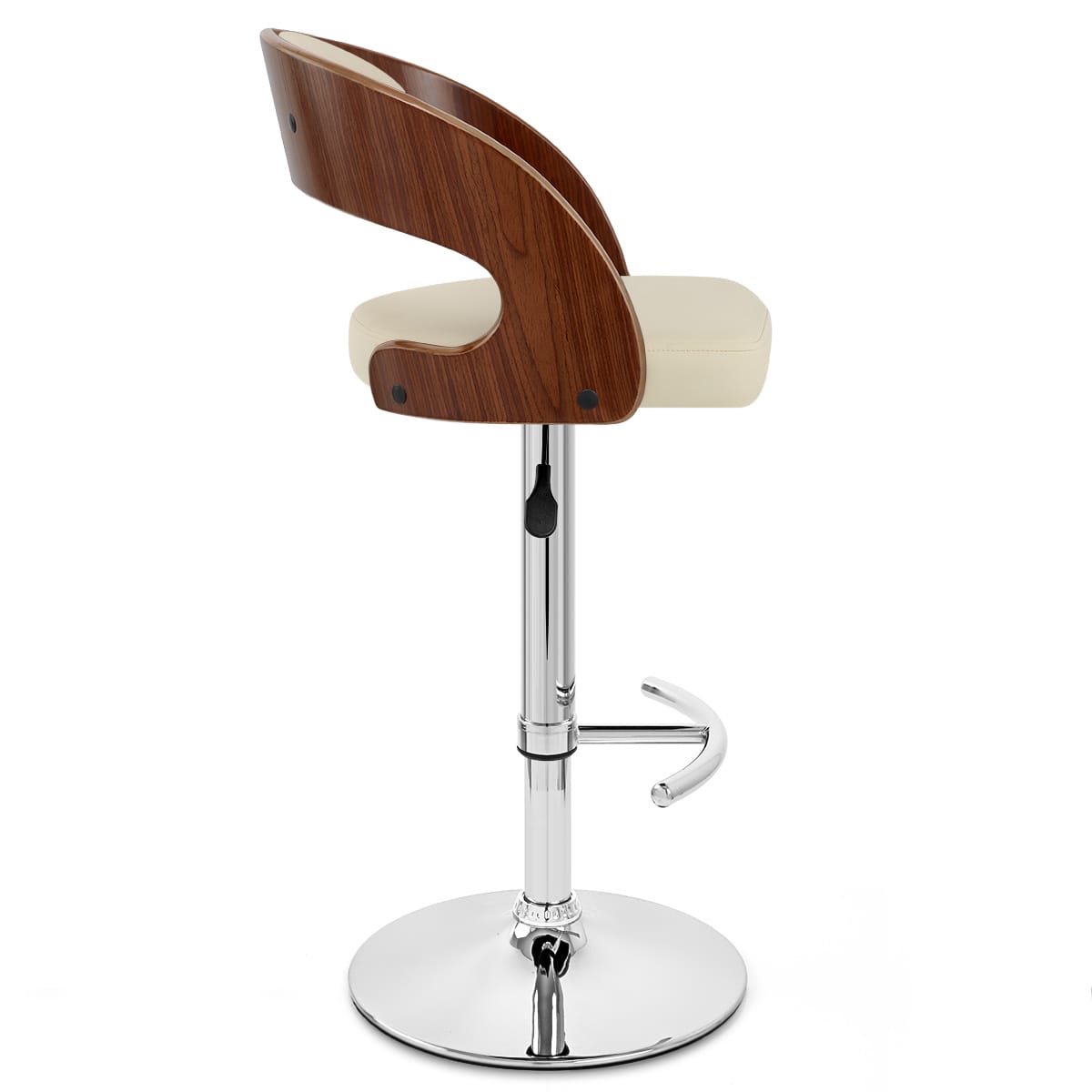Taburete Madera Nogal Cromo - Eva Crema