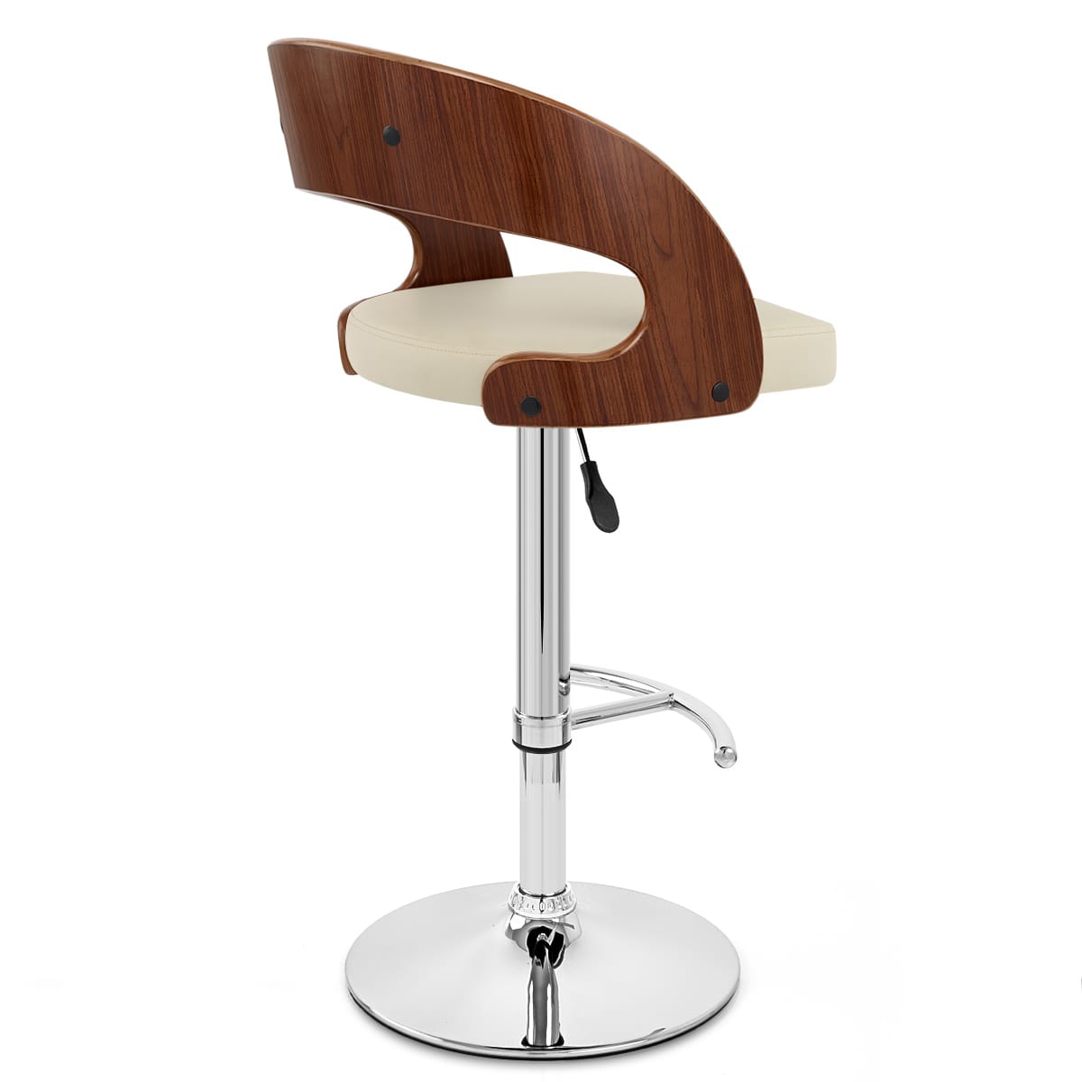 Taburete Madera Nogal Cromo - Eva Crema