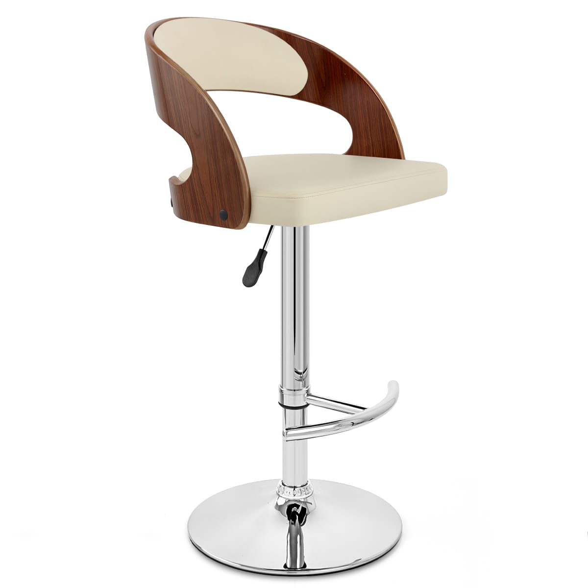 Taburete Madera Nogal Cromo - Eva Crema
