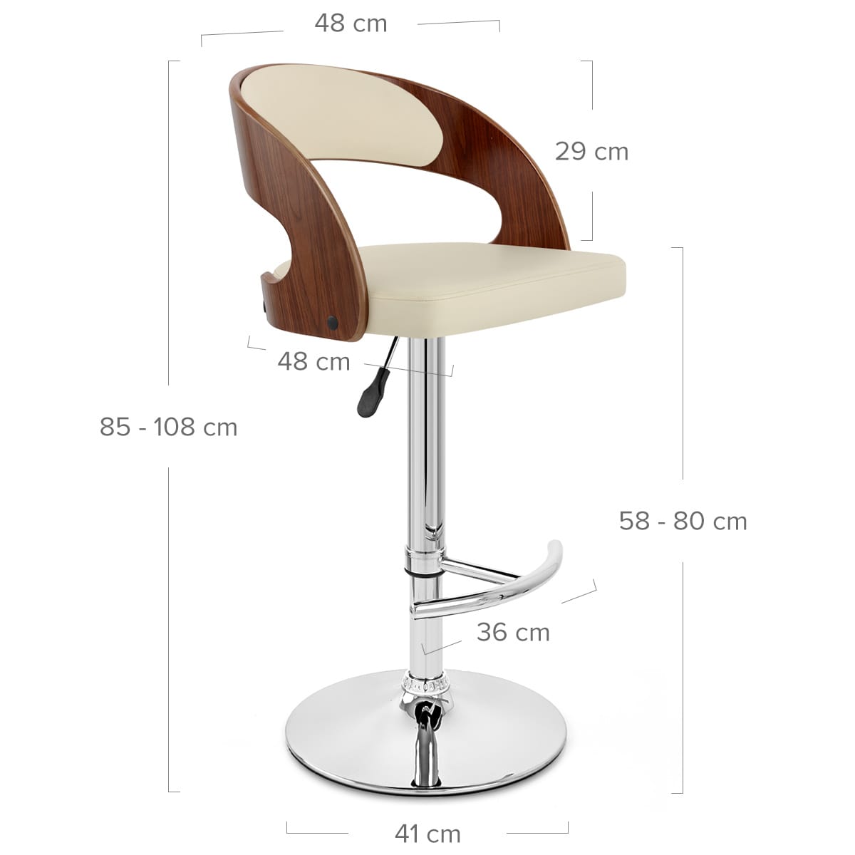 Taburete Madera Nogal Cromo - Eva Crema