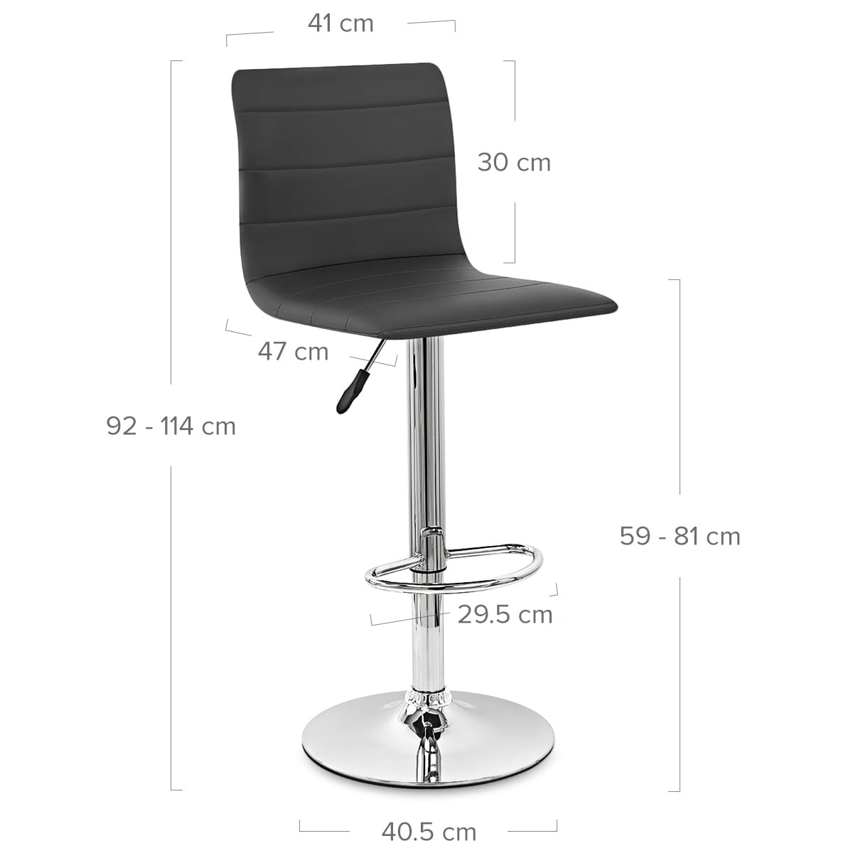 Silla de Bar Cuero Auténtico Cromo - Fabio Negro