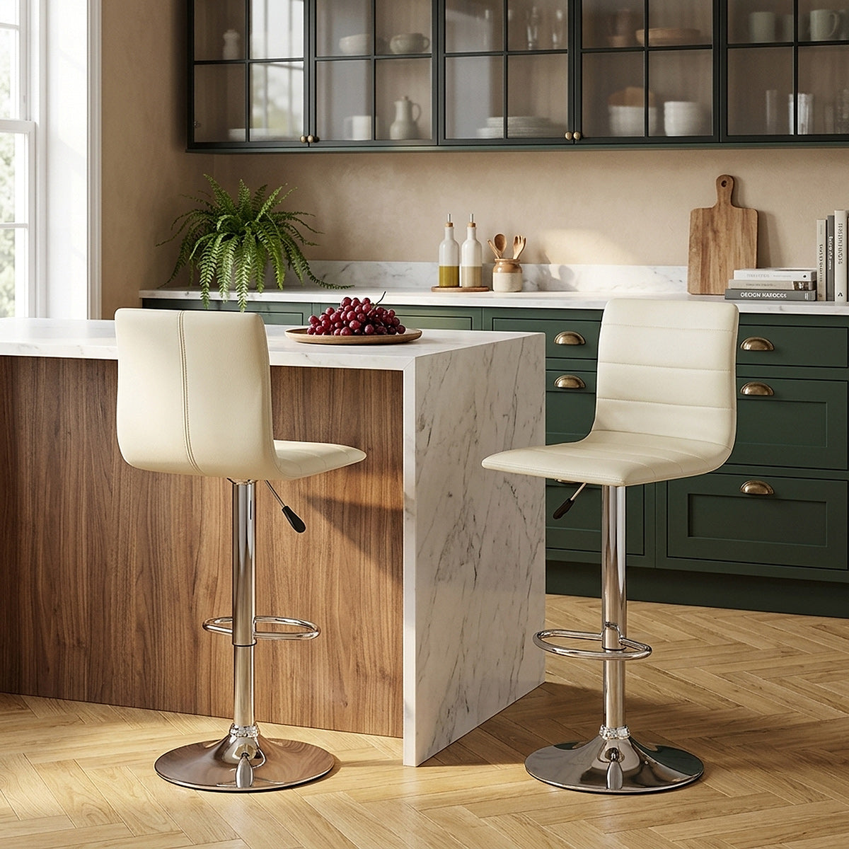 Silla de Bar Cuero Auténtico Cromo - Fabio Crema