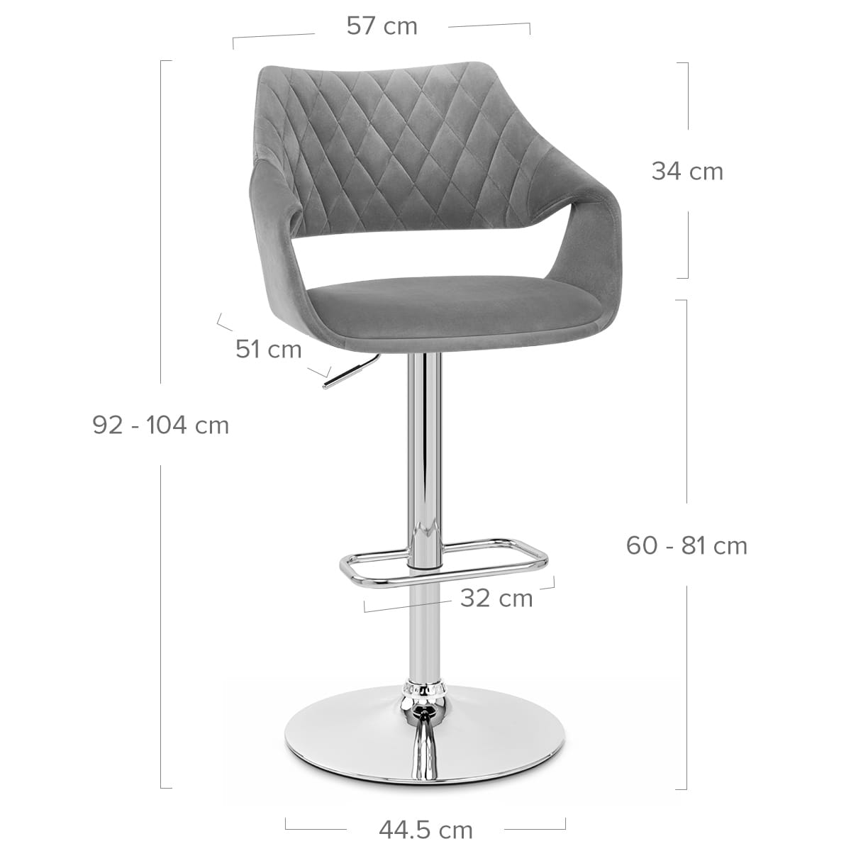 Taburete Terciopelo Cromo - Fairfield Gris