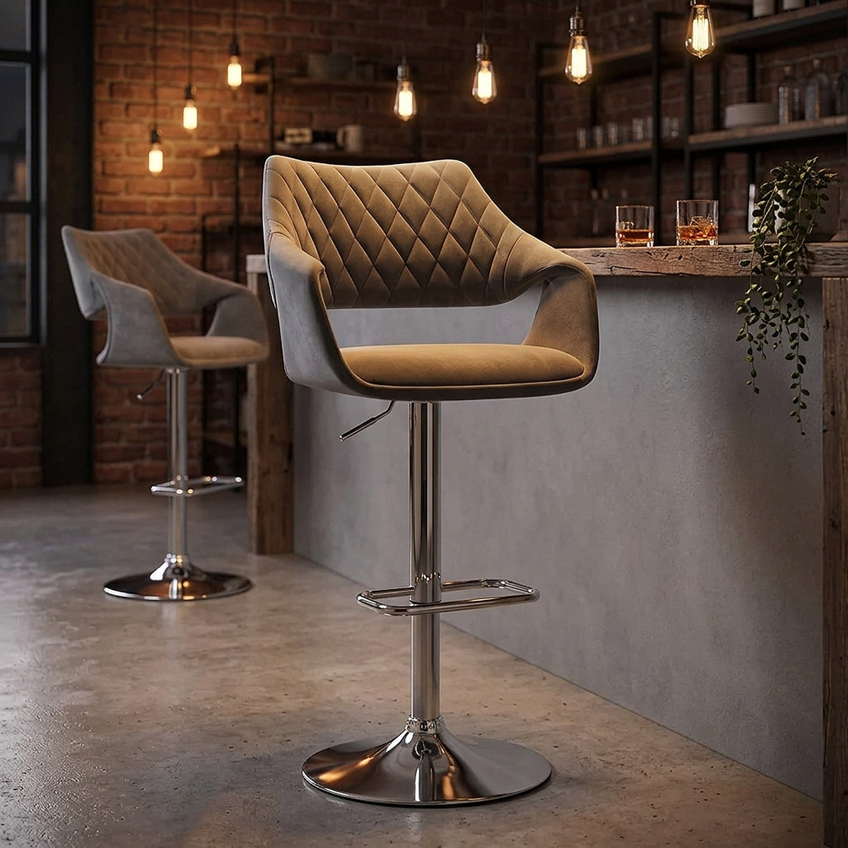 Taburete Terciopelo Cromo - Fairfield Gris