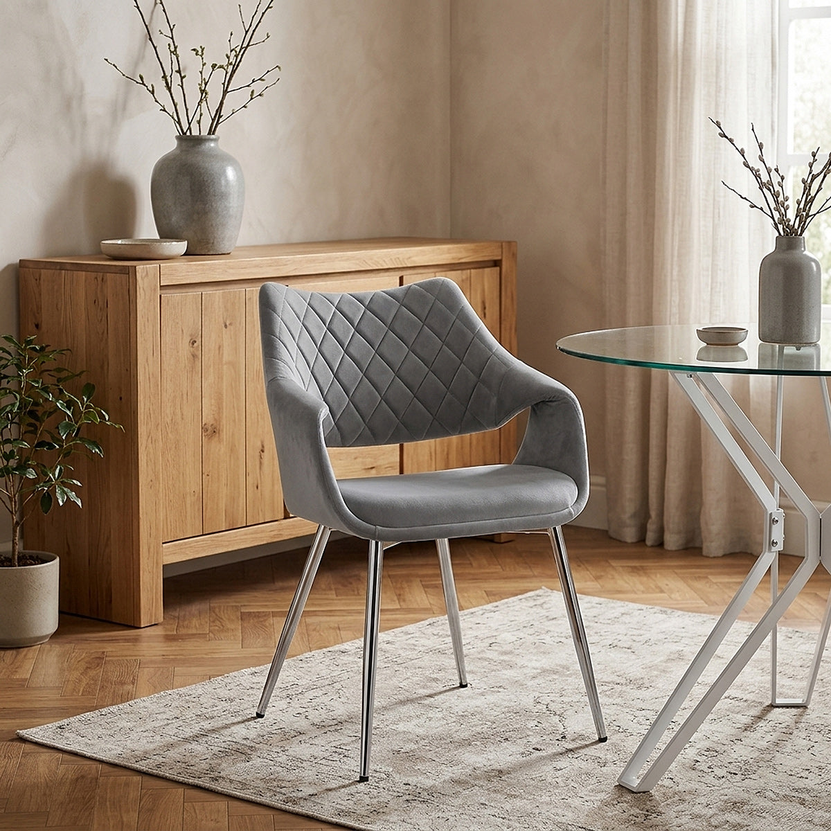 Silla Terciopelo Cromo - Fairfield Gris