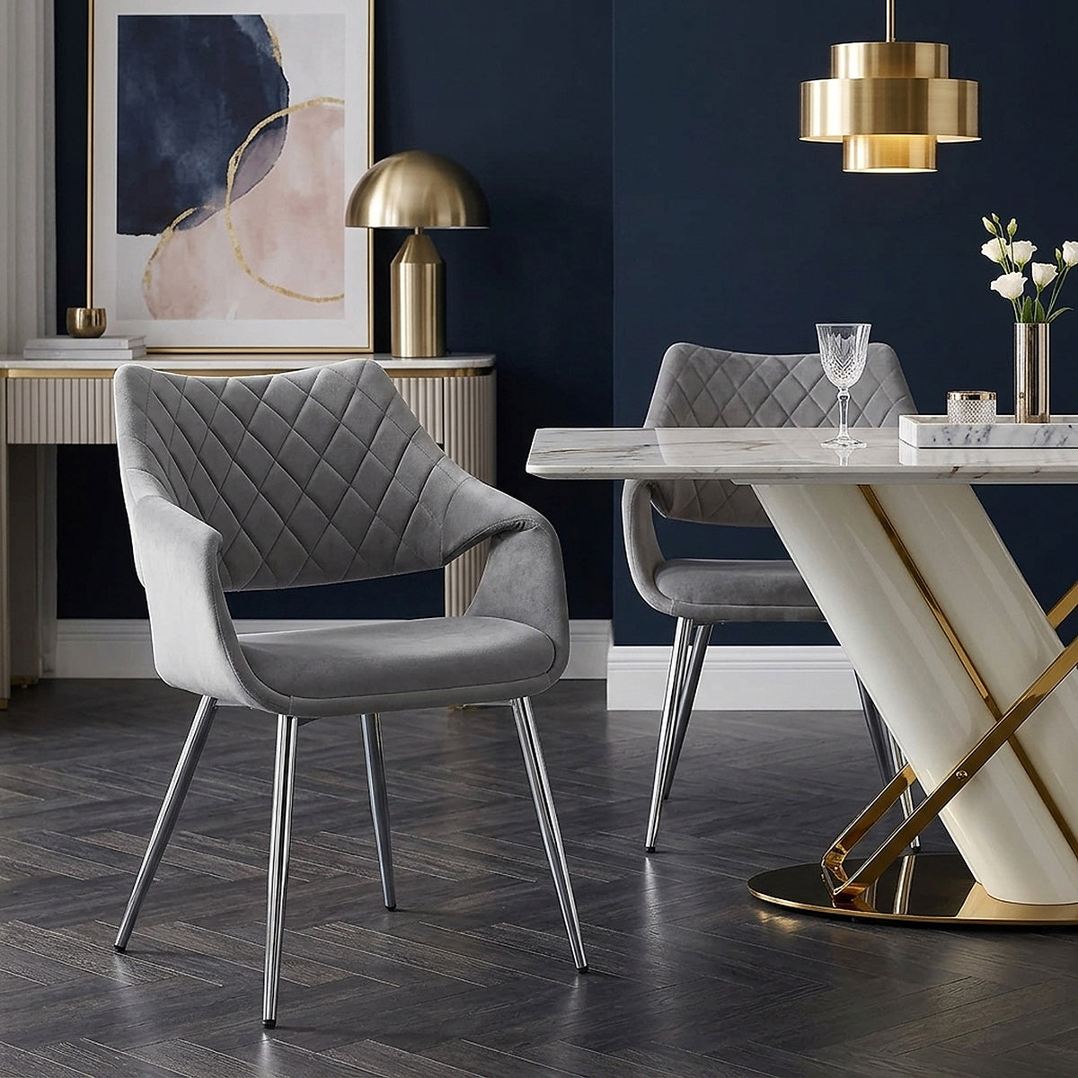 Silla Terciopelo Cromo - Fairfield Gris