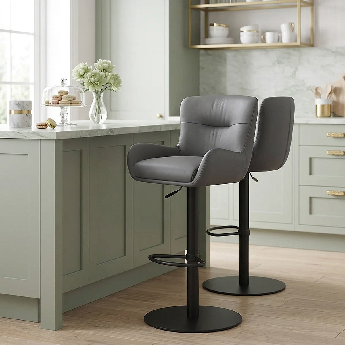 Taburete Cuero Auténtico - Faraday Gris Oscuro
