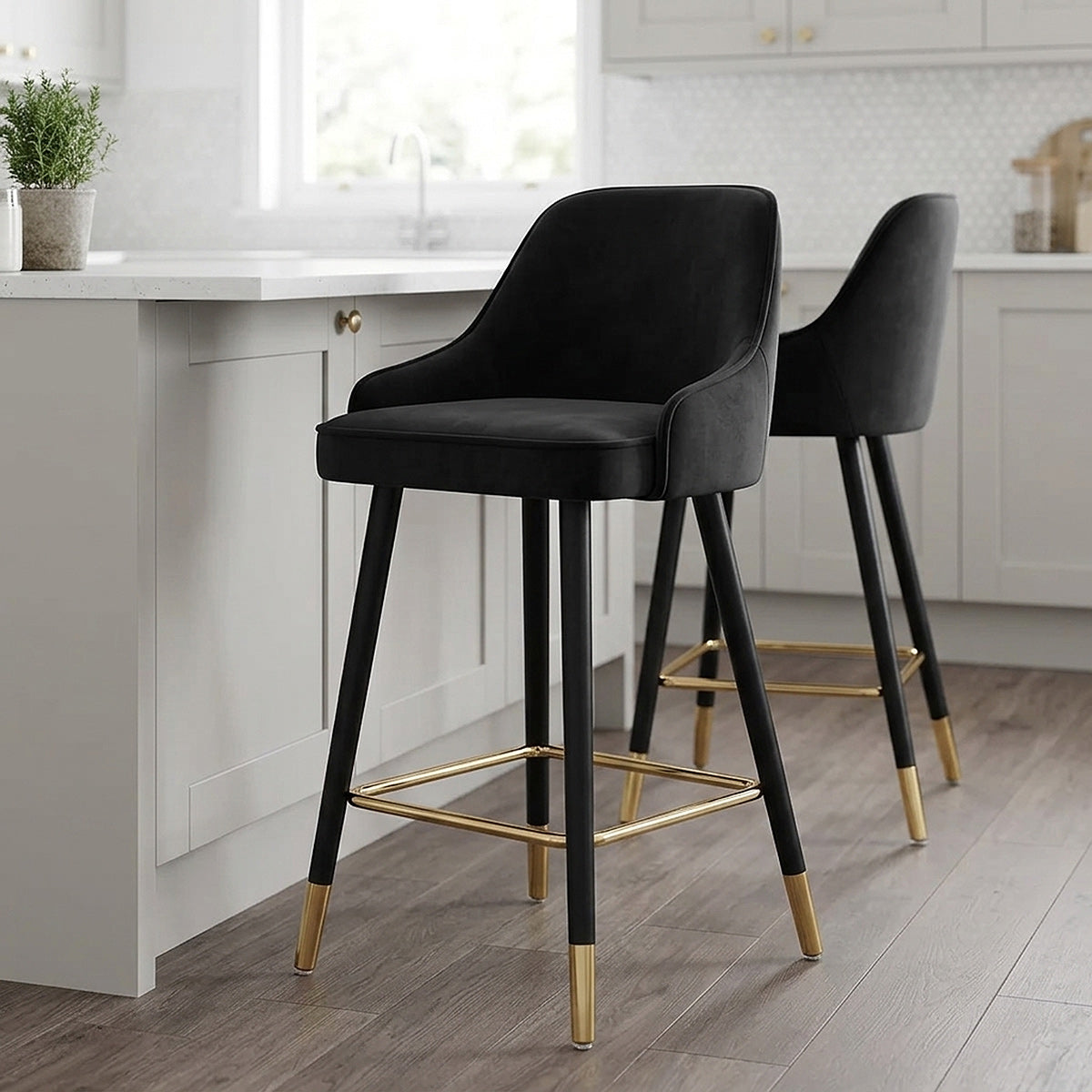 Taburete Terciopelo Dorado - Glam Negro