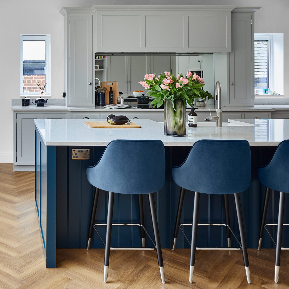 Taburete Terciopelo Madera - Glam Azul