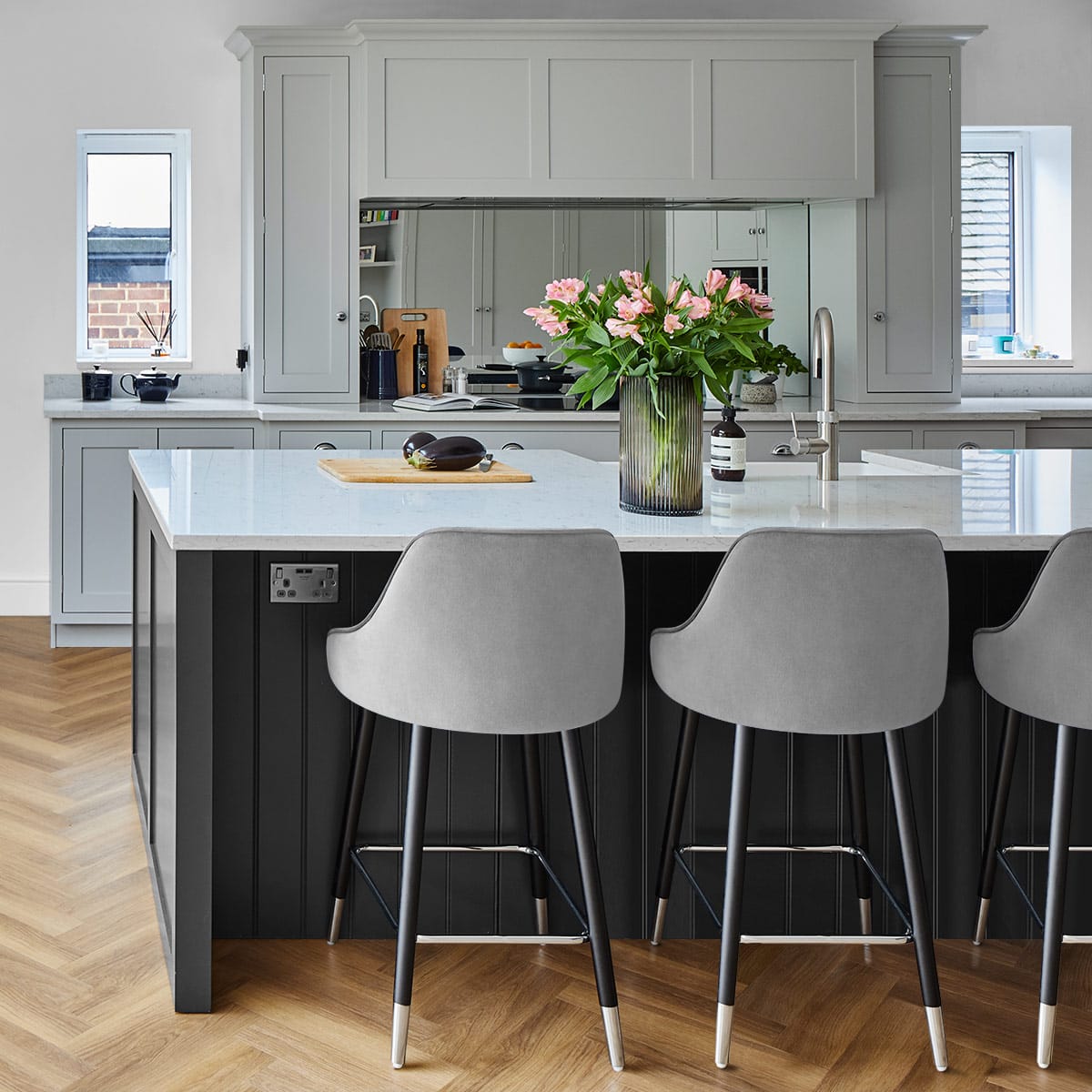 Taburete Terciopelo Madera - Glam Gris