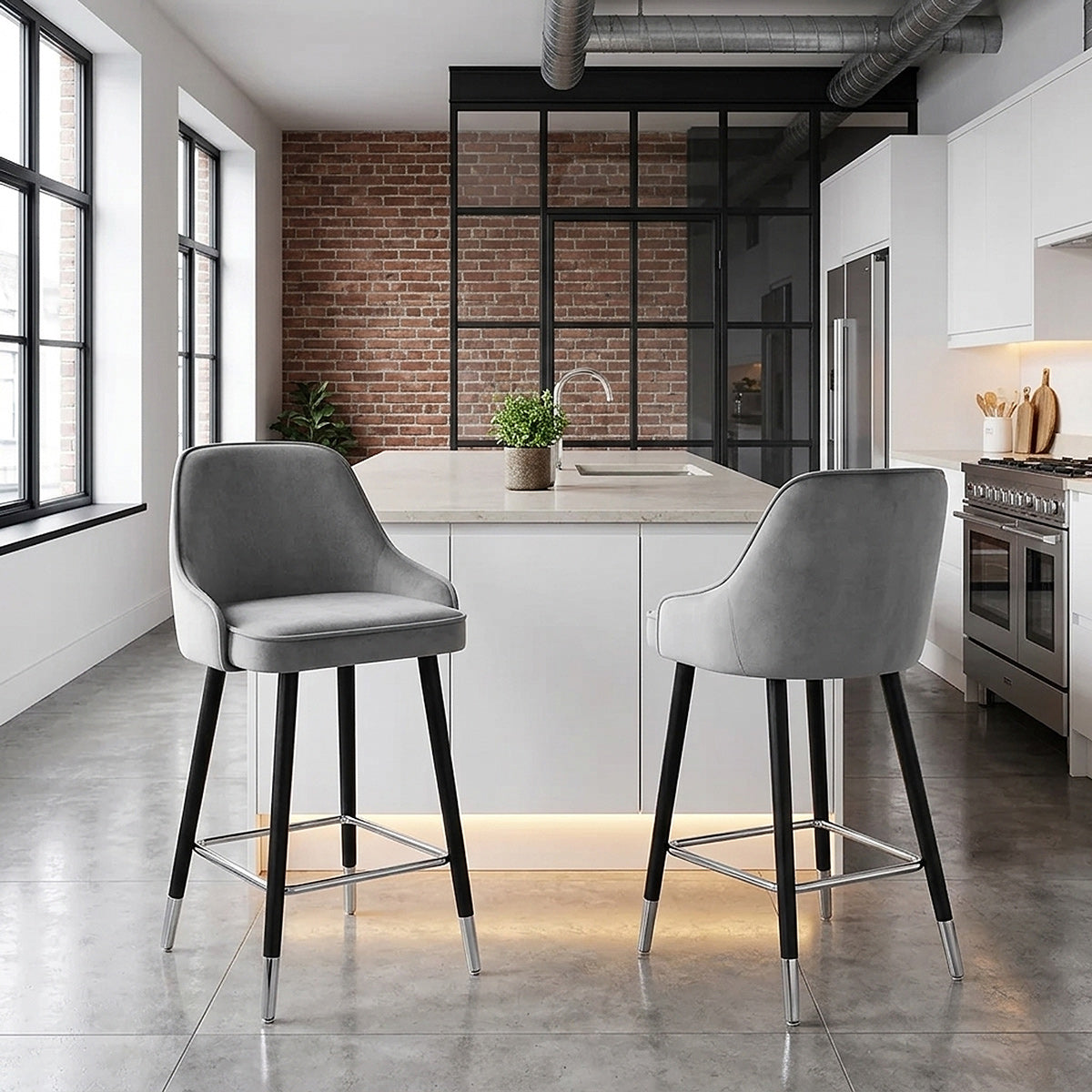Taburete Terciopelo Madera - Glam Gris