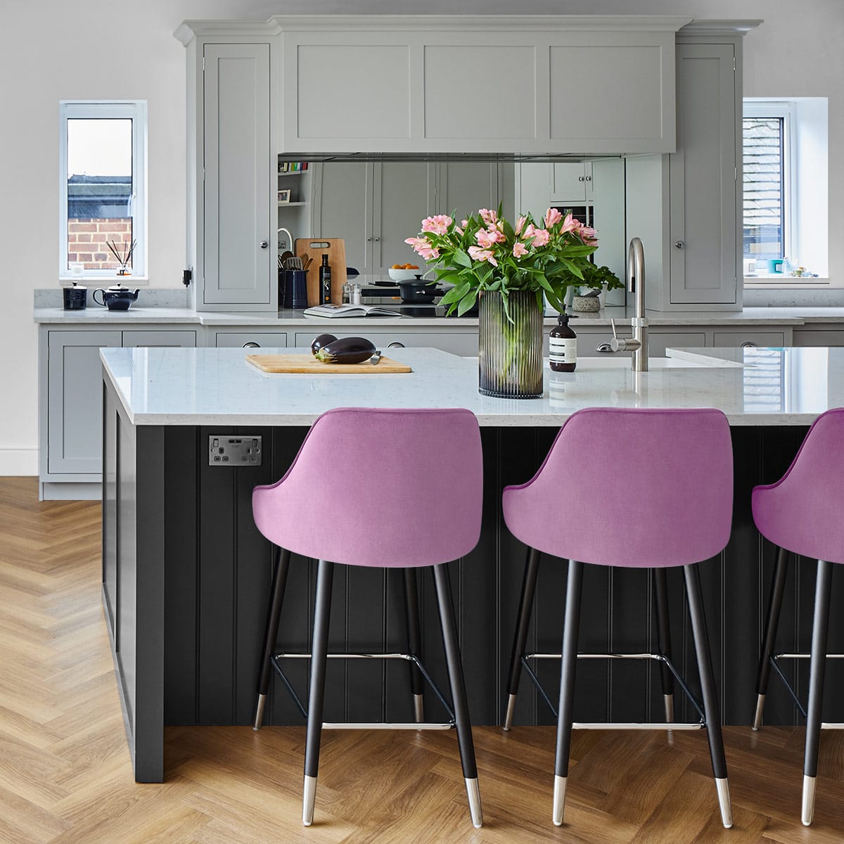 Taburete Terciopelo Madera - Glam Violeta