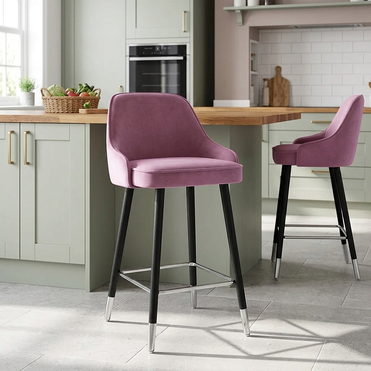 Taburete Terciopelo Madera - Glam Violeta