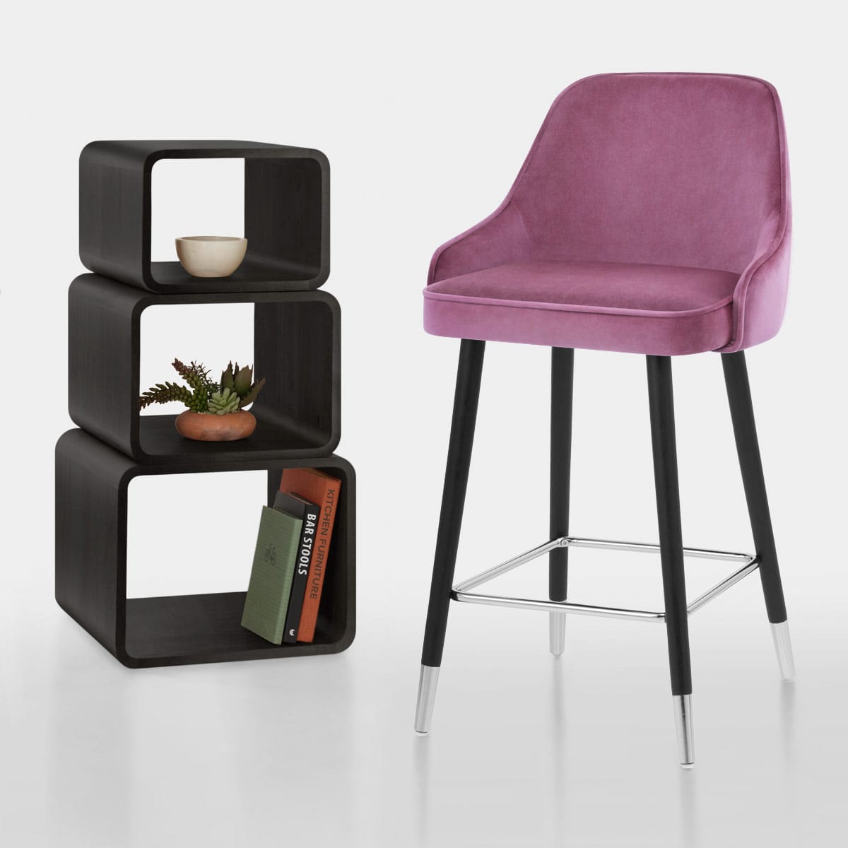 Taburete Terciopelo Madera - Glam Violeta